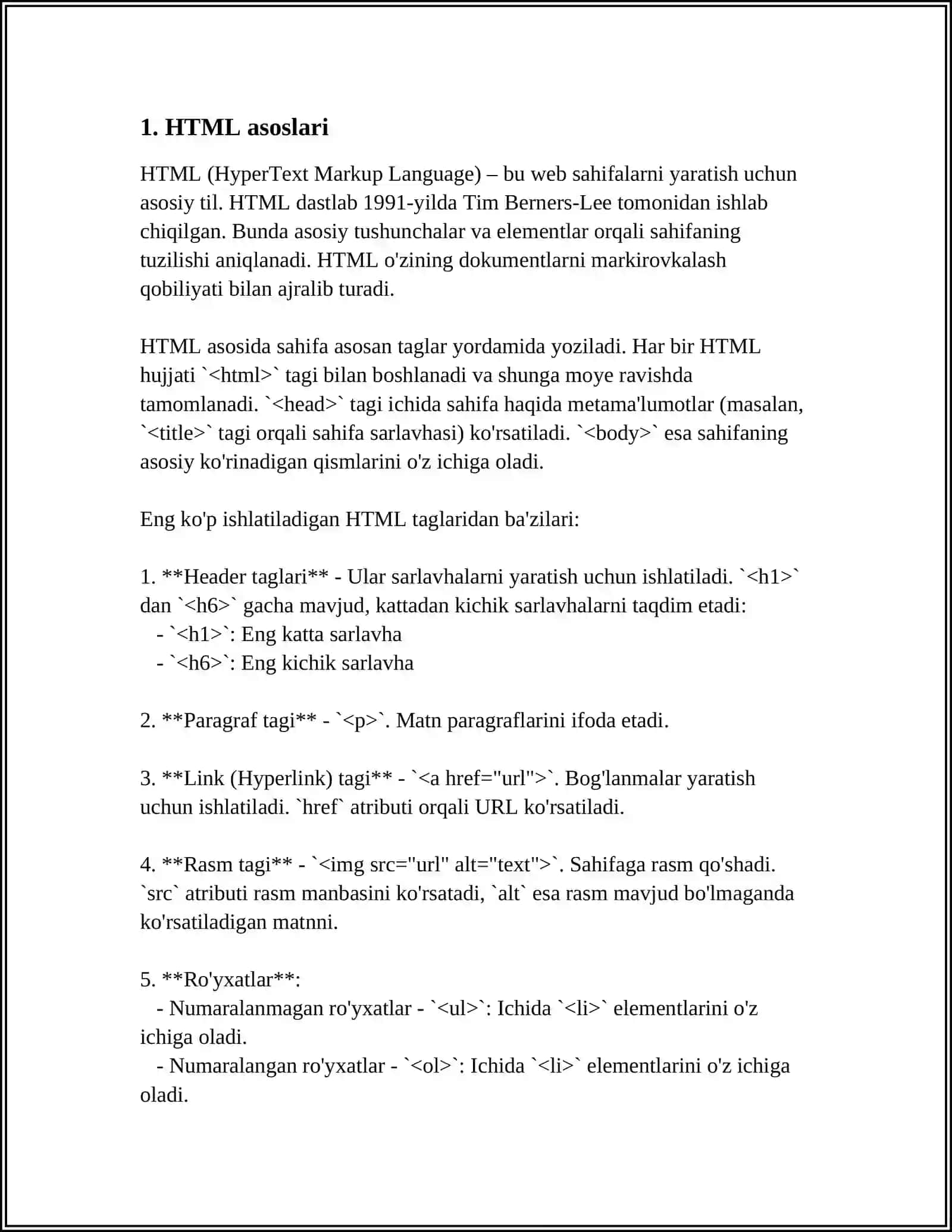 WEB SAHIFA YARATISH. HTML FAYLLAR YARATISH. TARMOQ TOPOLOGIYASI. LOKAL TARMOQ ORQALI AXBOROTLAR ALMASHISH 3