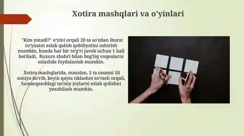 Xotira turlarini rivojlantirish ushullari 3