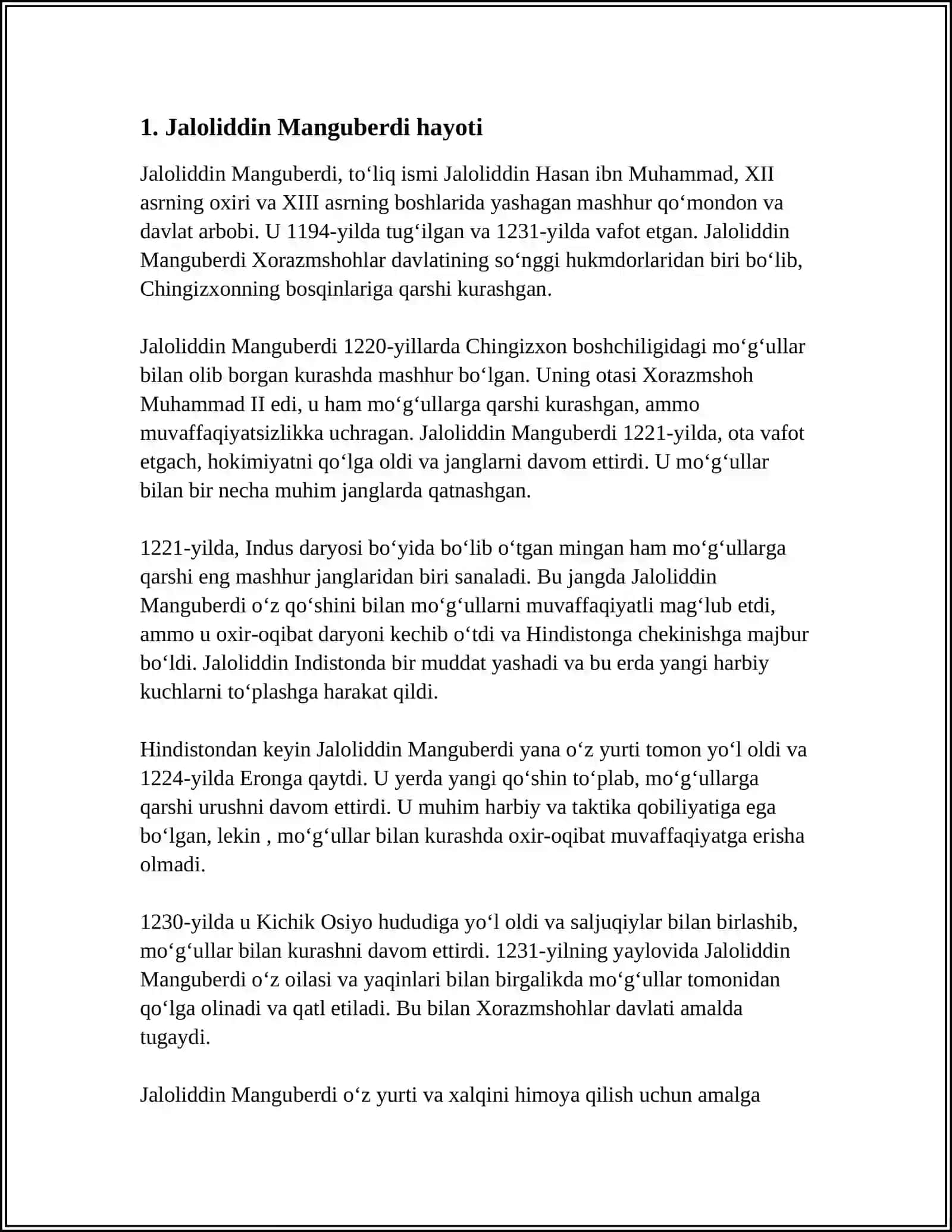 JALOLIDDIN MANGUBERDI -- VATAN HIMOYACHISI 3