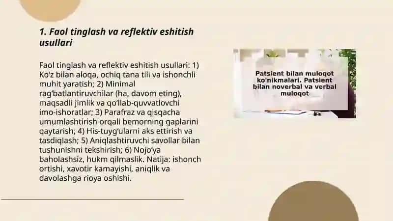 Patsient bilan vebral va novebral muloqot ko'nikmalari 3