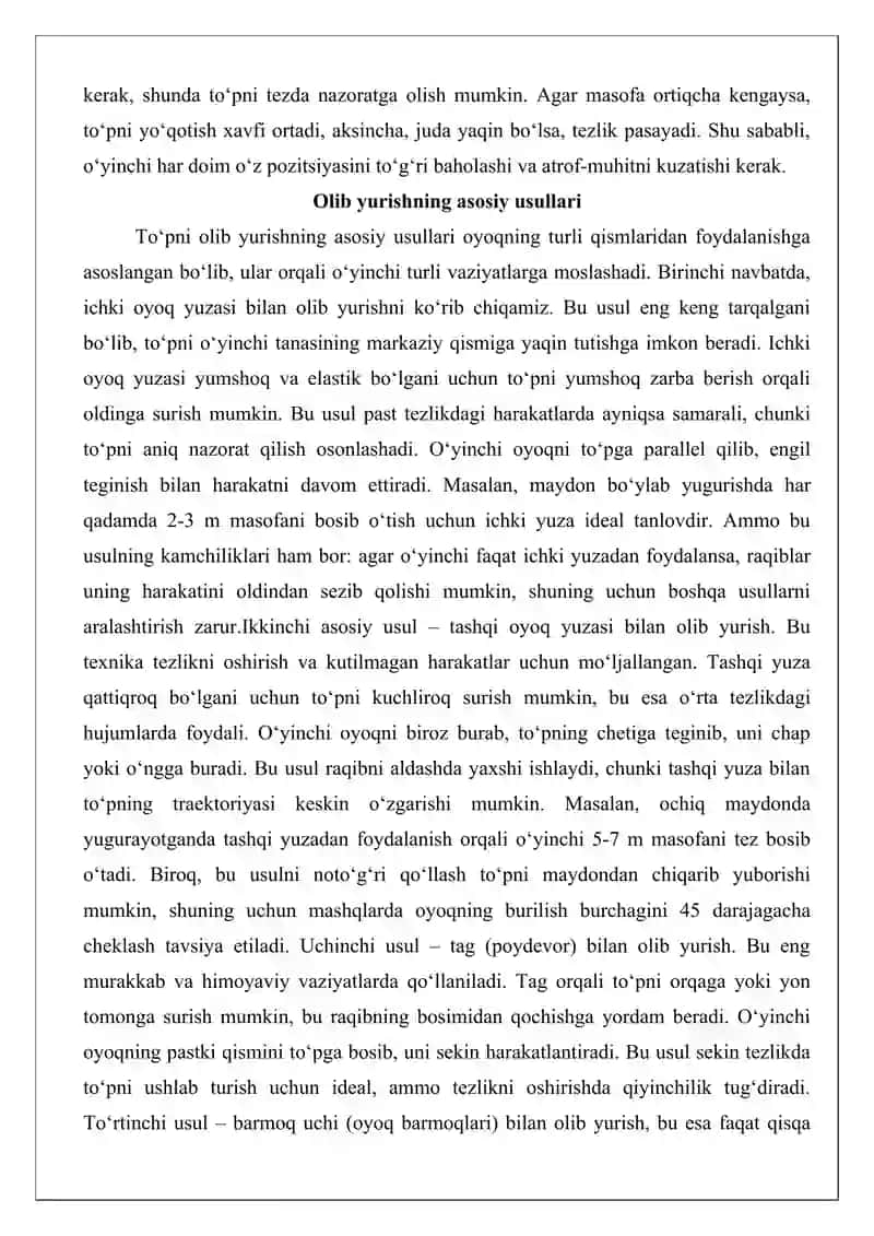 To‘pni olib yurish, to‘xtatish va uzatish texnikasi 3