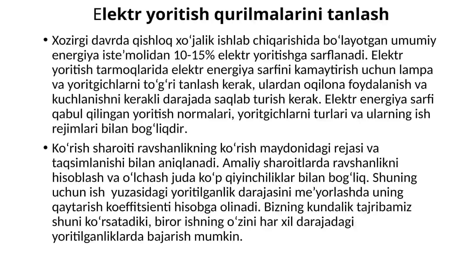 Elektr yoritishtarmoqlaridaelektr eneriyasini tejash 3