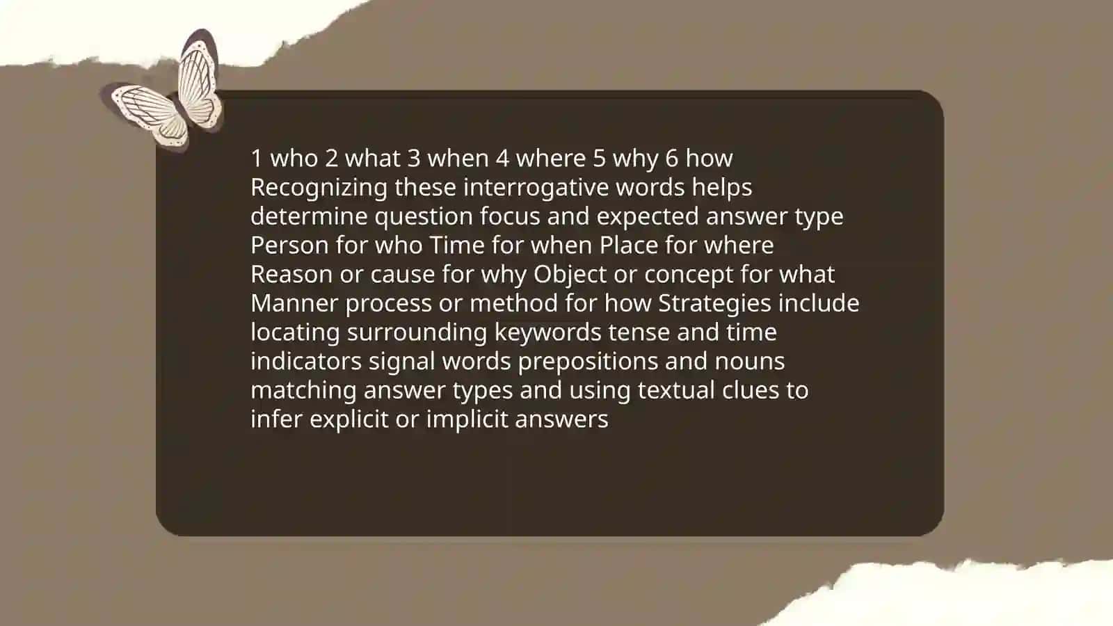 Recognizing and interpreting key words in questions and texts 3