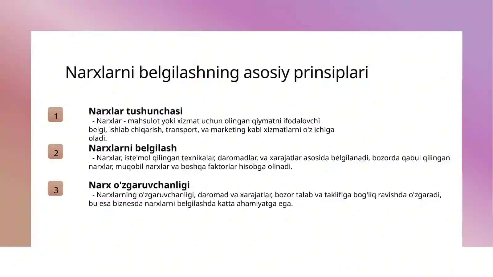 Narxlarni belgilash usullari 3