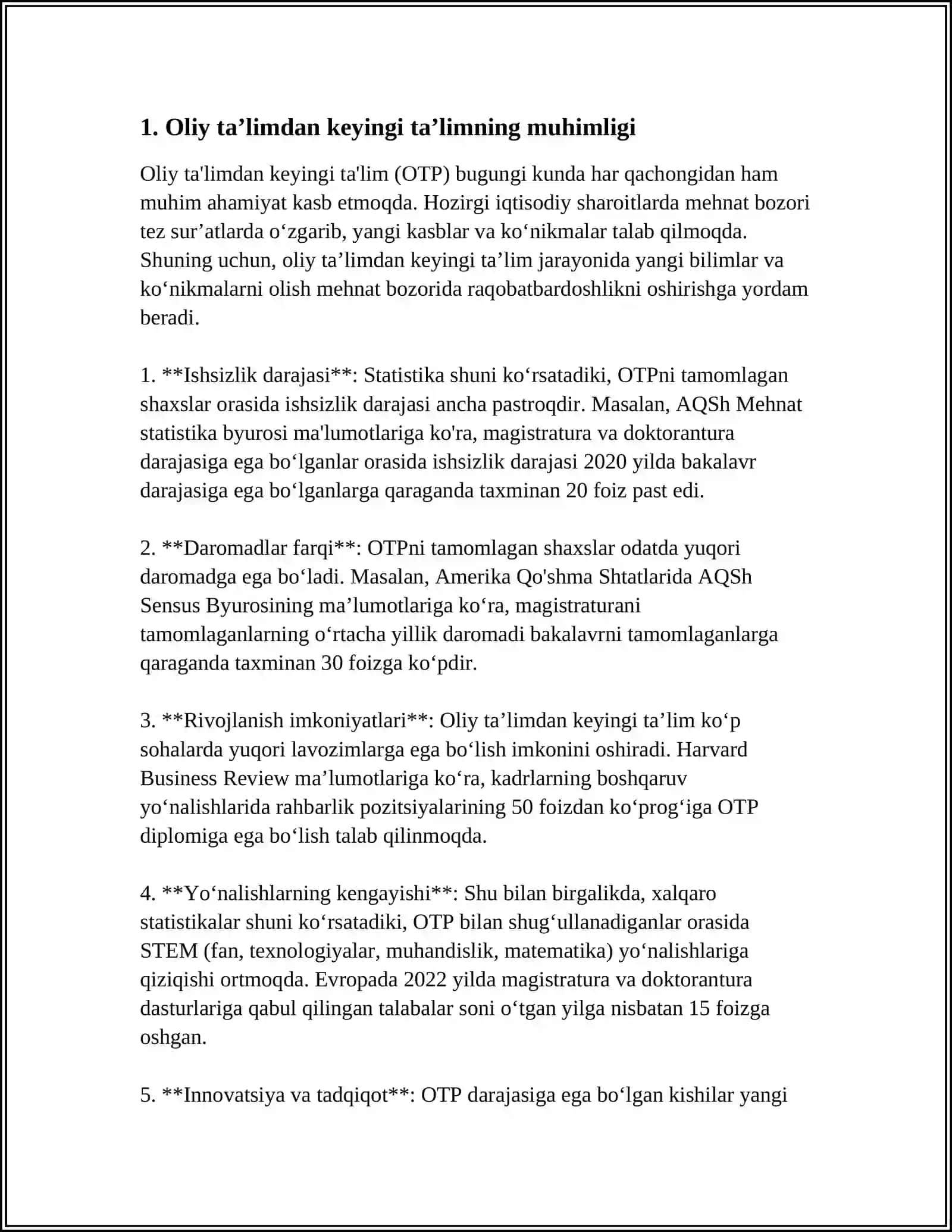 MUSTAQIL ISH Mavzu: OLIY TAʼLIMDAN KEYINGI TAʼLIM 3