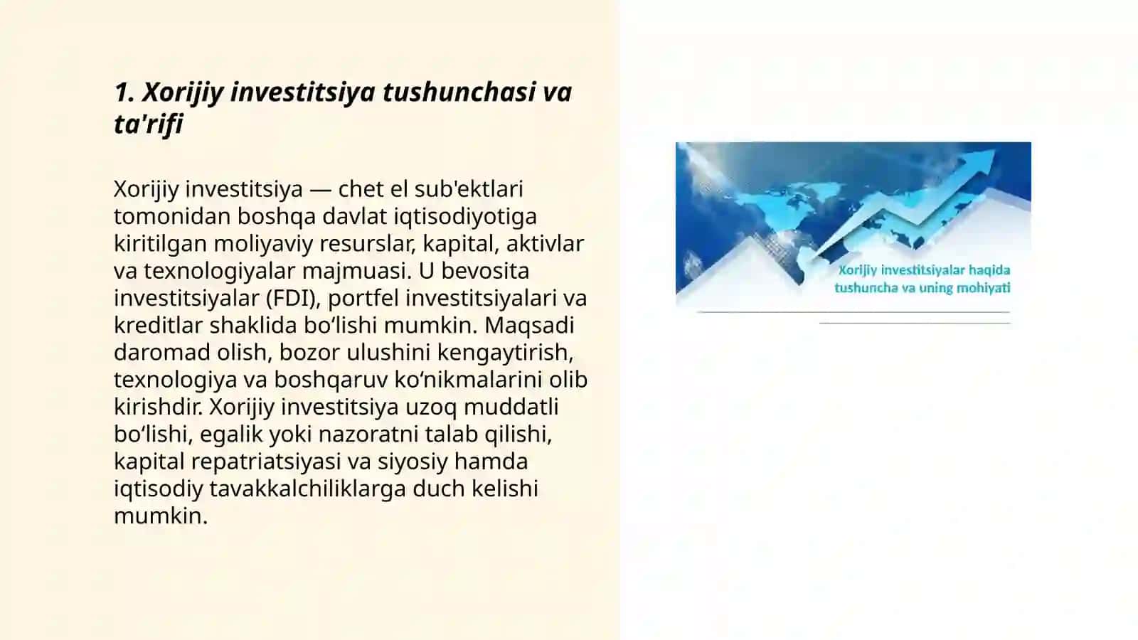 Xorijiy investitsiyalar haqida tushuncha va uning mohiyati 3