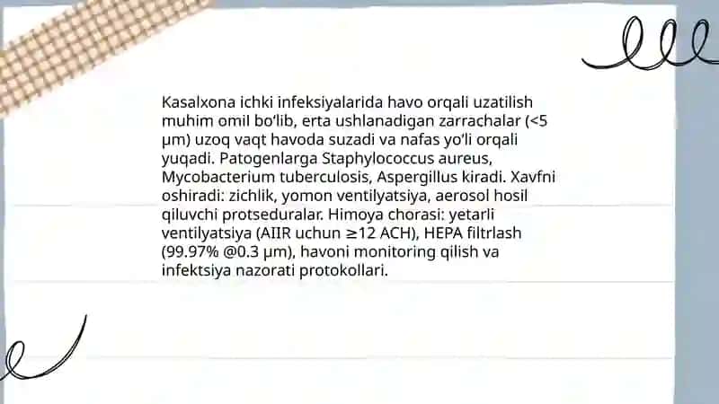 Kasalxona ichki infeksiyalarini kelib chiqishi uchun havo muhitining bakteriologik ifloslanganligining ahamiyati 3