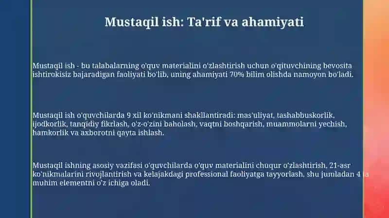 Mustaqil ish: Ta'rif va ahamiyati 3