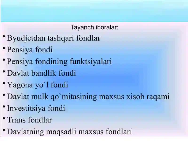 Davlatning byudjetidan tashqari jamg`armalari 3