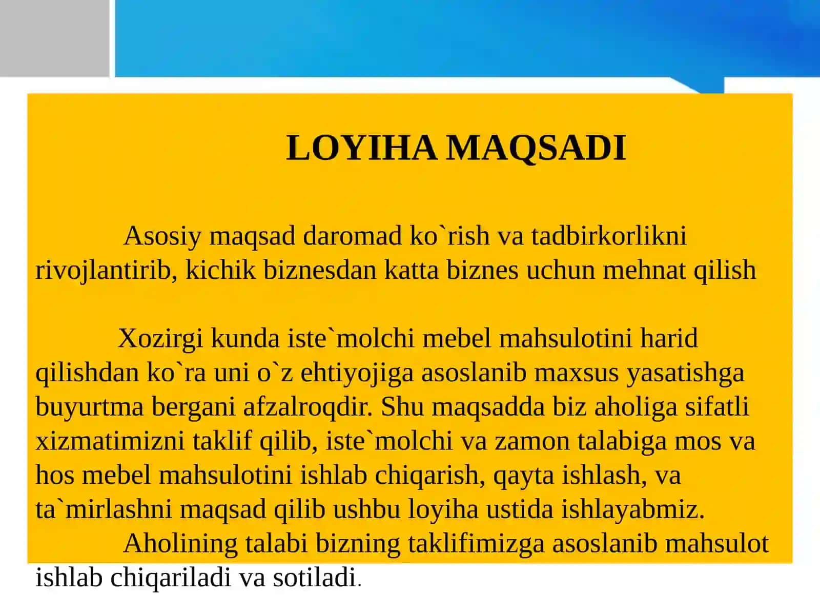BIZNES REJA Mebel ishlab chiqarish 3
