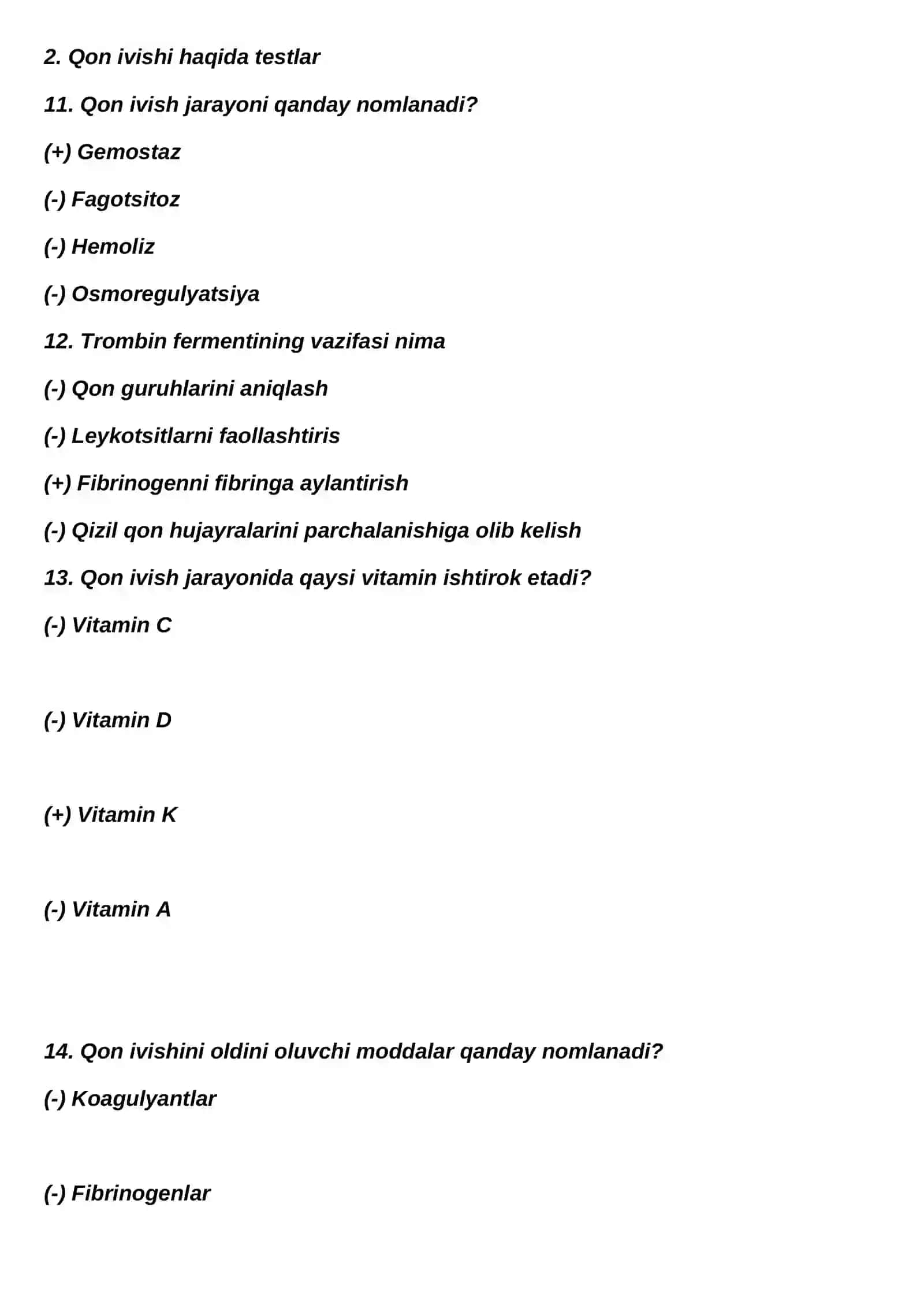 Leykotsitlar haqida test savollari 3