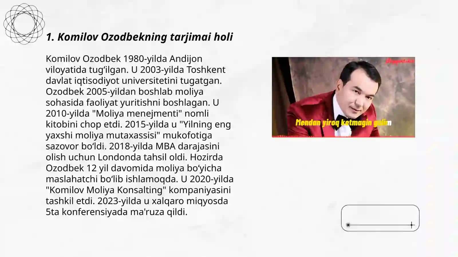 Komilov Ozodbekning tarjimai holi 3