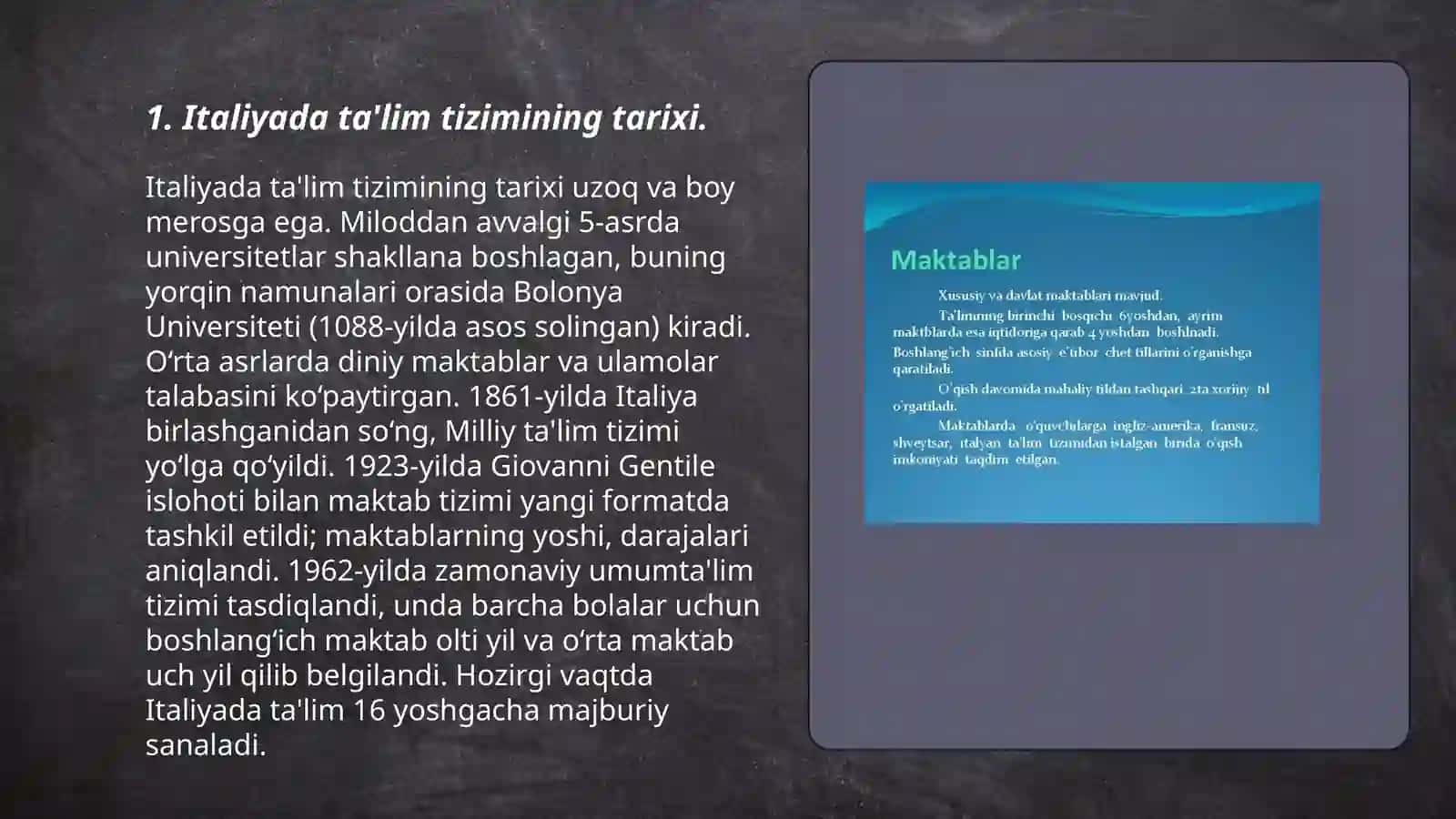 Italiya davlatining talim tizimi. Rivojlanishi 3