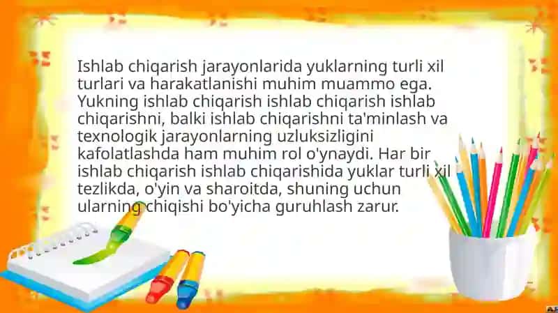 Ishlab chiqarishdagi yuklarning xavfsizlik bo'yicha guruhlanishi 3