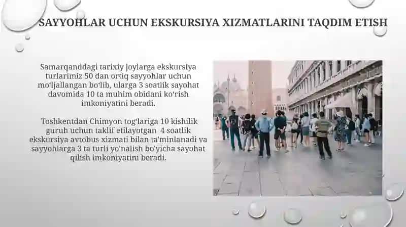 Sayyohlar uchun ekskursiya xizmatlarini taqdim etish 3