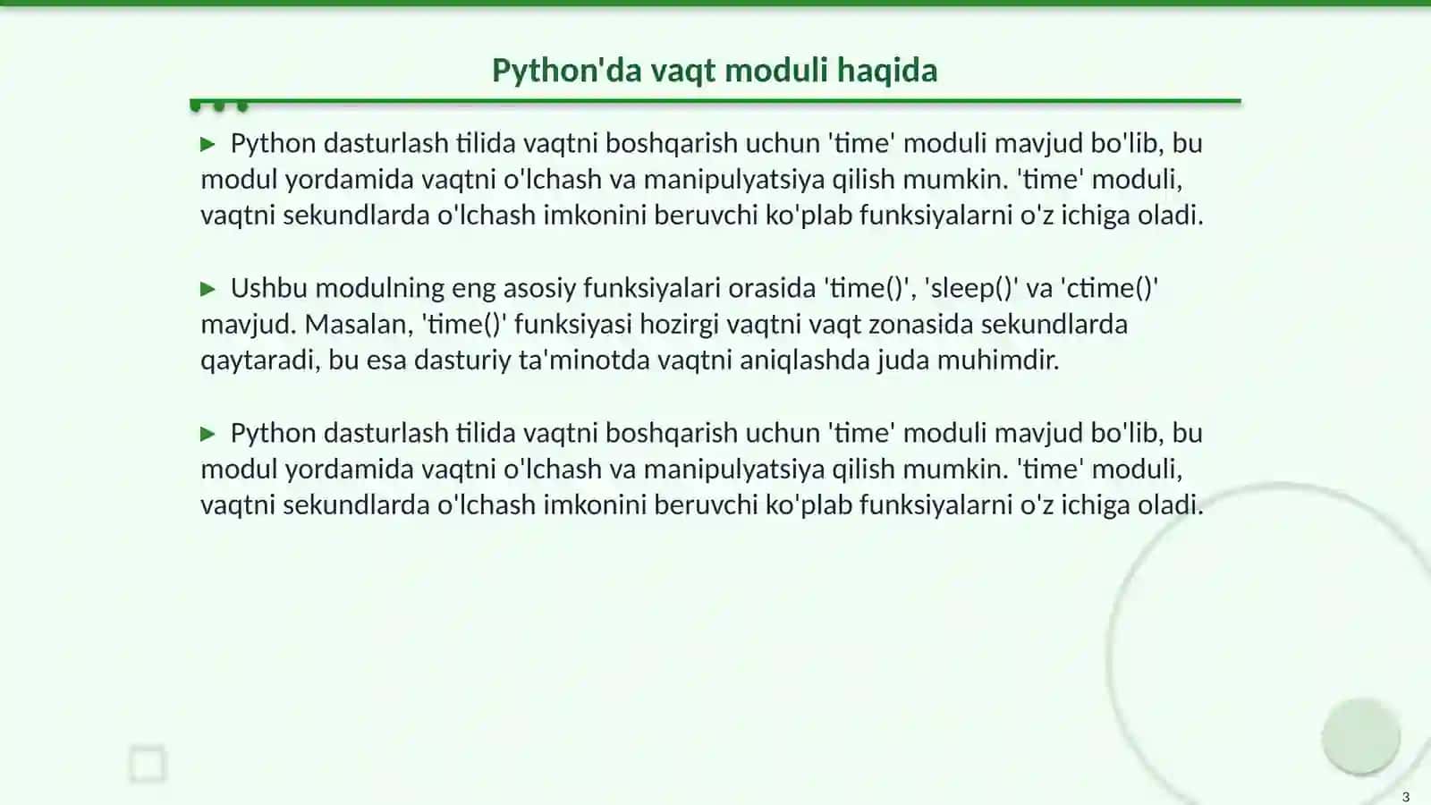 Python'da time, calendar modullari bilan ishlash 3