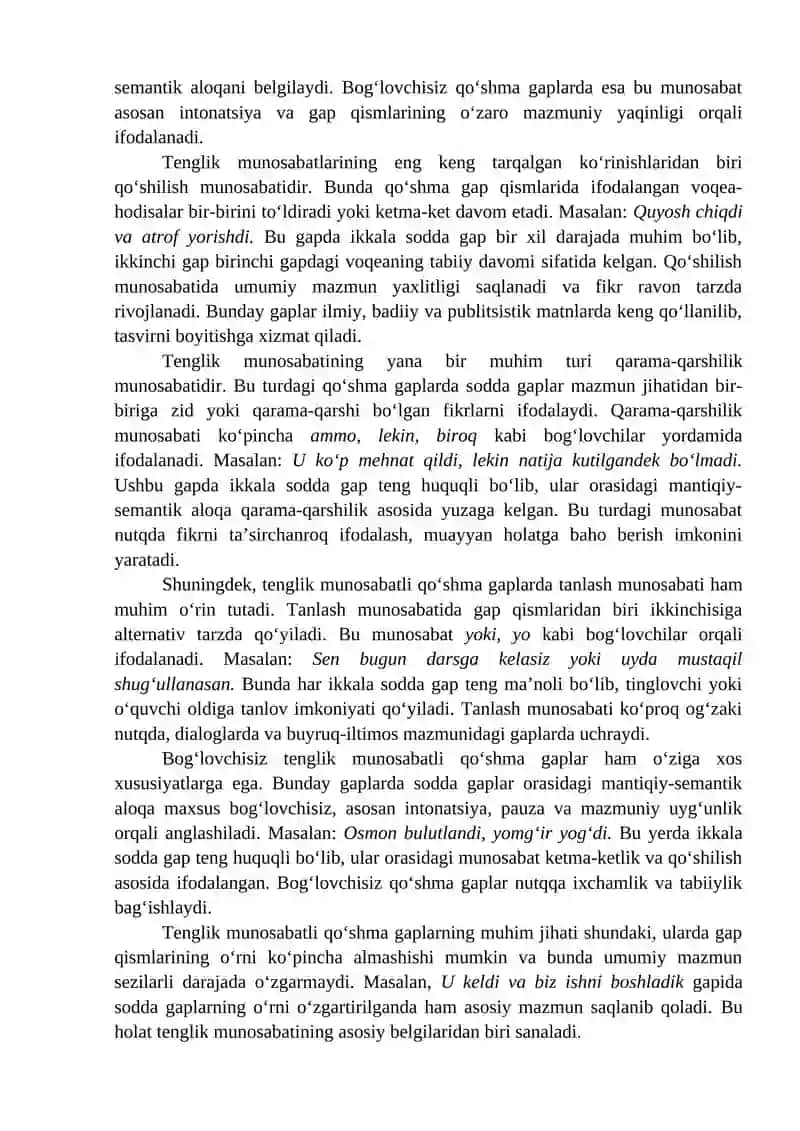 Qo’shma gap qismlari o’rtasidagi mantiqiy-semantik munosabatlar 3