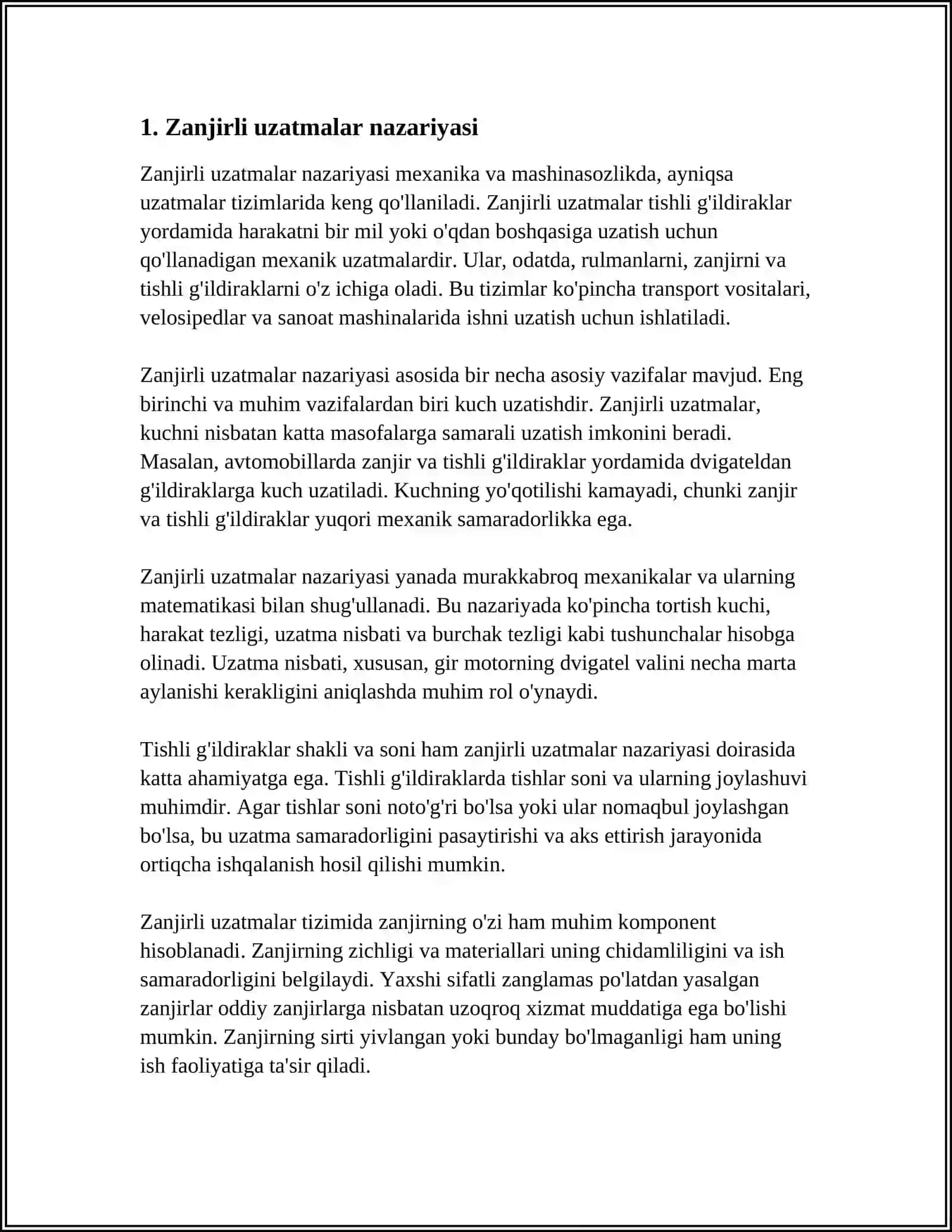 MEXANIKI FANIDAN ZANJIRLI UZATMA 3
