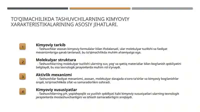 Tashuvchilarning xususiyati va toʻqimachilik 3