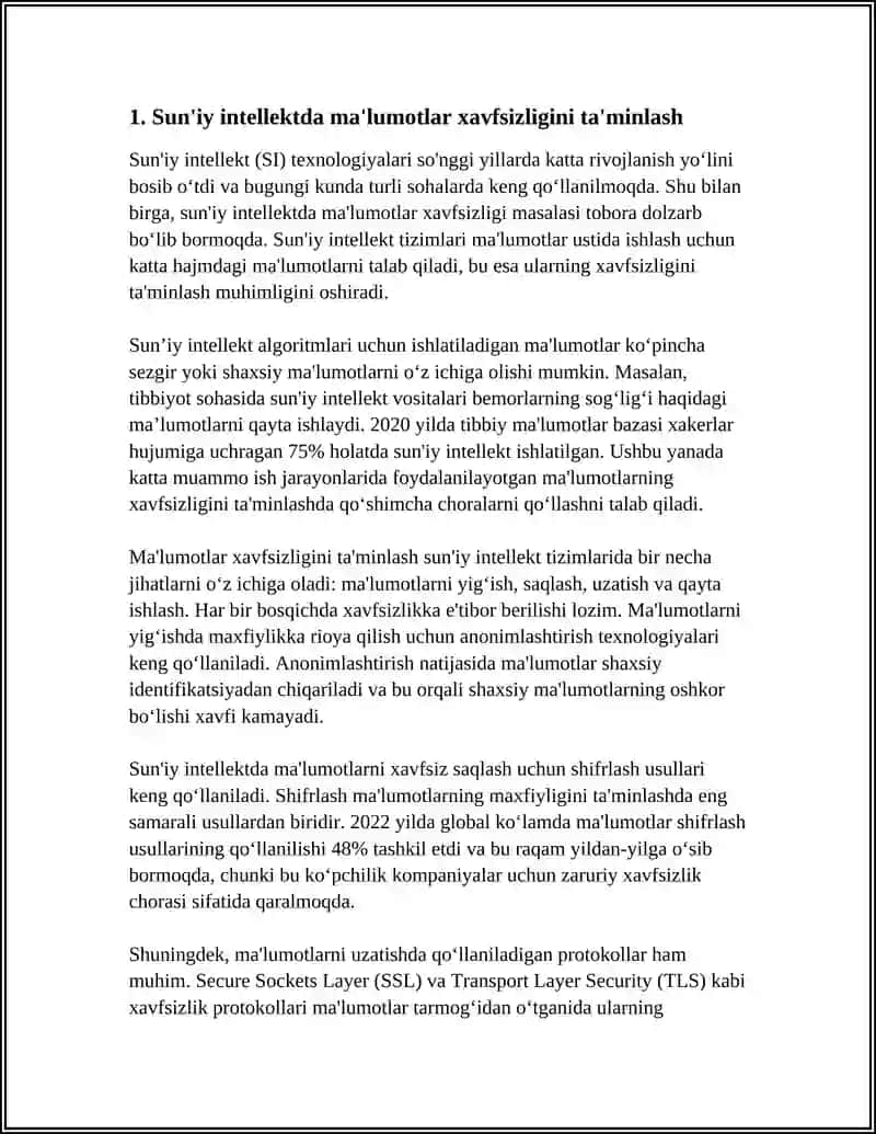 AI QO'LLANISHDA XAVFSIZLIK,MAXFIYLIK VA ETIKTAMOYILLAR 3