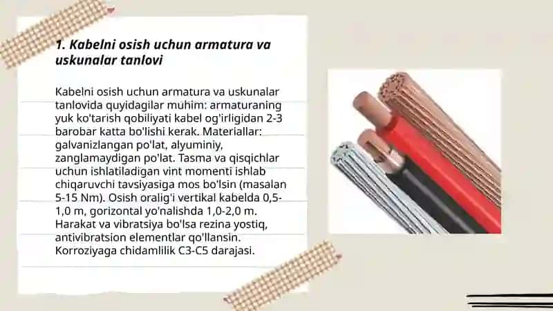 Kabelni osish uchun armatura va uskunalar tanlovi 3
