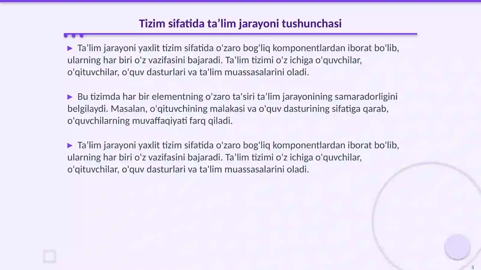 Taʼlim jarayoni yaxlit tizim sifatida 3