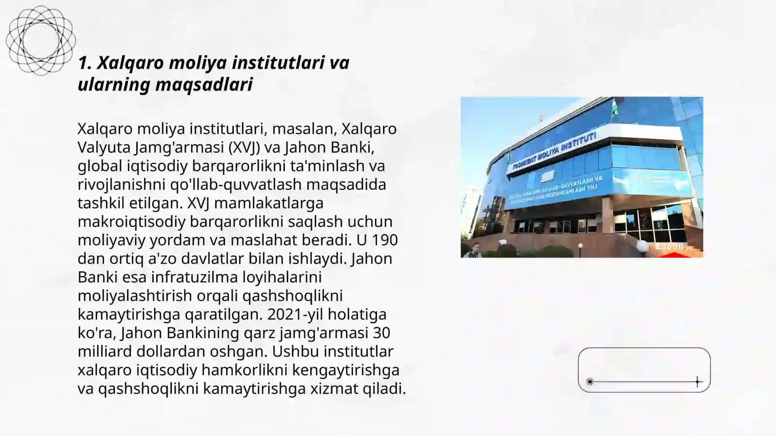 Xalqaro moliya institutlarining moliya bozorlaridagi faoliyati va roli 3