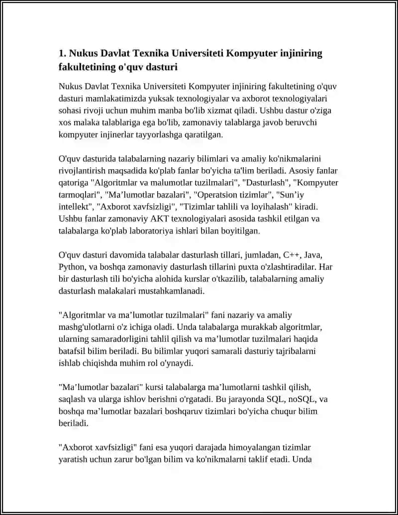 NUKUS DAVLAT TEXNIKA UNIVERSITETI, KOMPYUTER INJINIRING 3