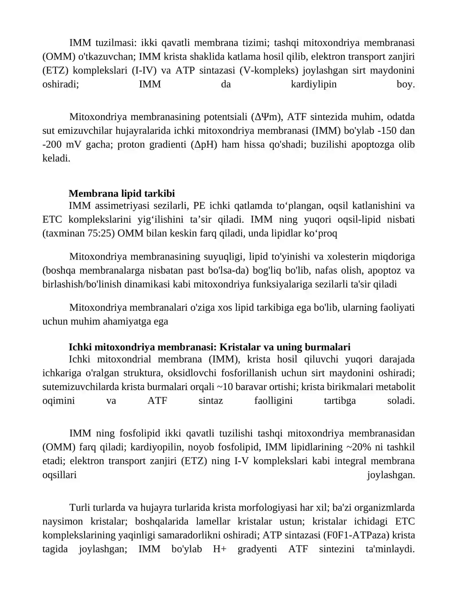 Mitoxondriyalar membranalarining tuzilishi 3