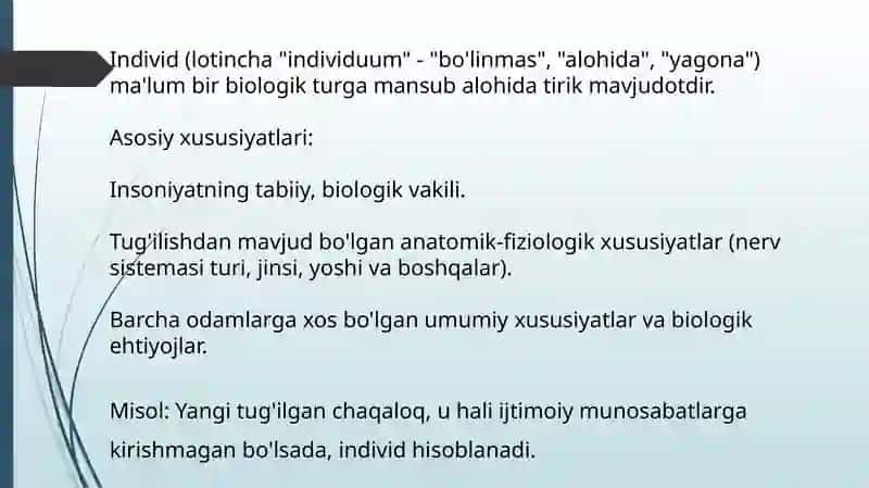Individ shaxs va individuallik tushunchasi 3