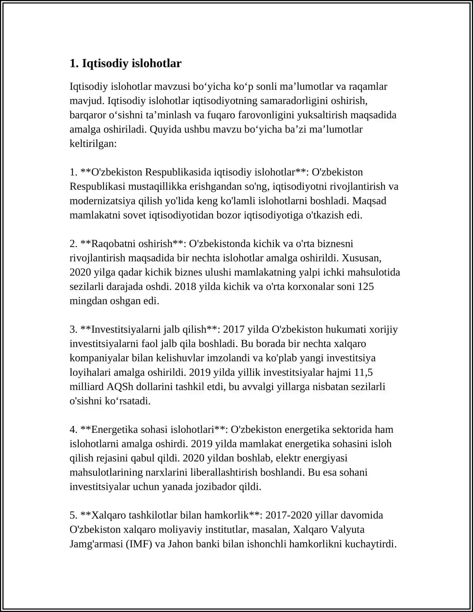 YURTIMIZDA OLIB BORILAYOTGAN ISLOHOTLAR 3
