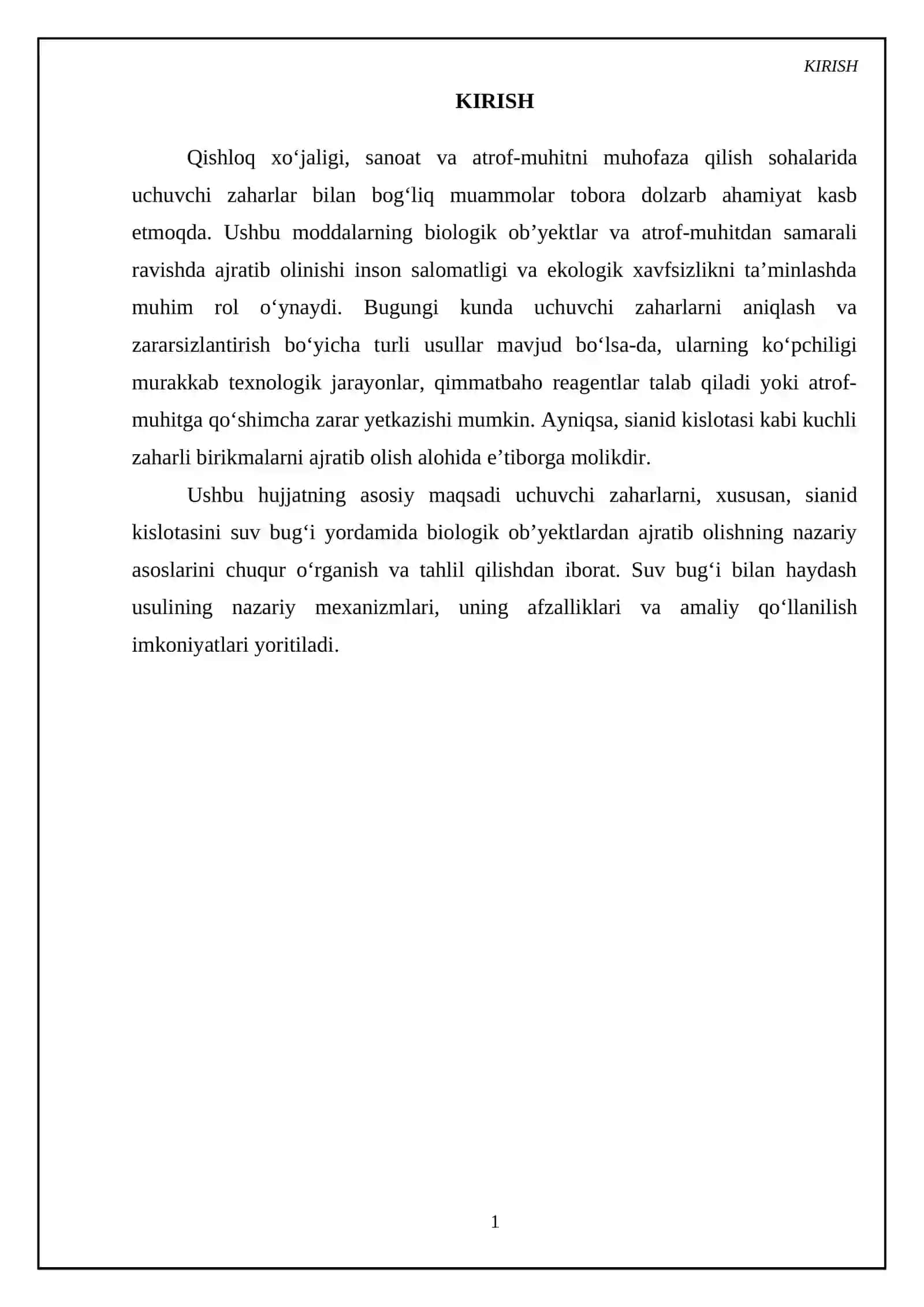 Uchuvchi zaharlarni suv bugʼi yordamida biologik obʼyektdan ajratib olishning nazariy asoslari 3