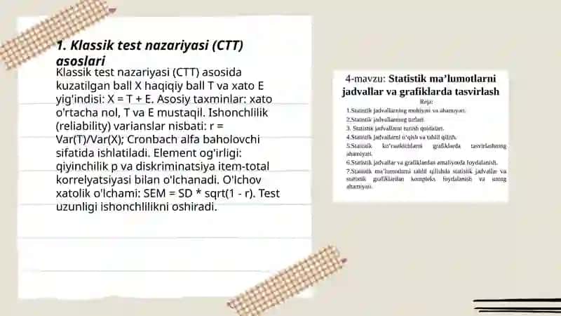 Klassik test nazariyasi (CTT) asoslari 3