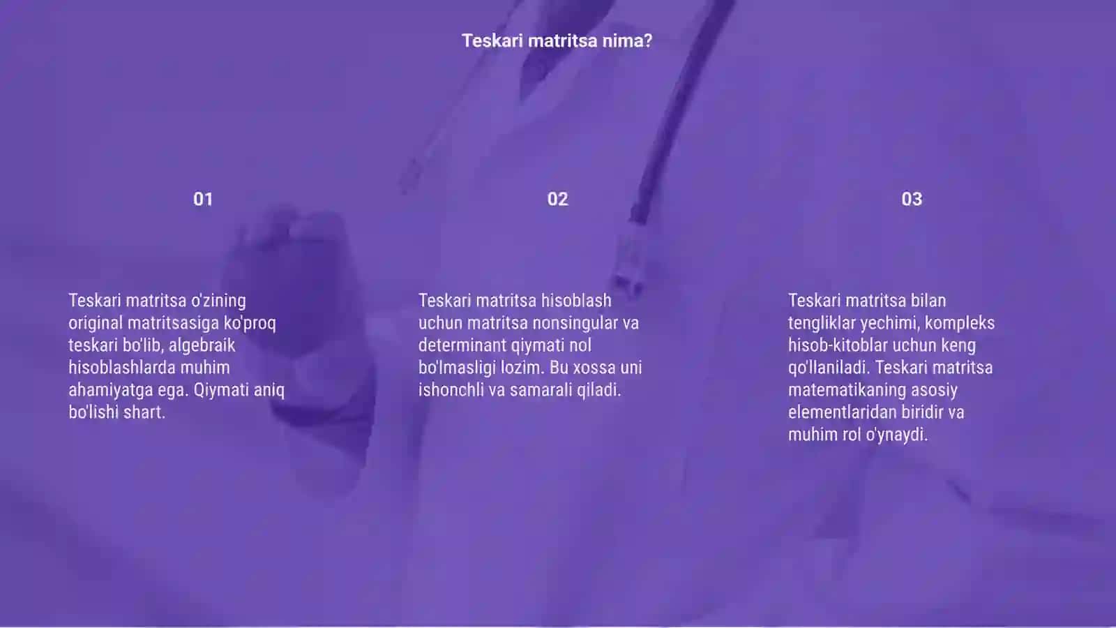 Teskari matritsaning qo'shimcha xossalari 3