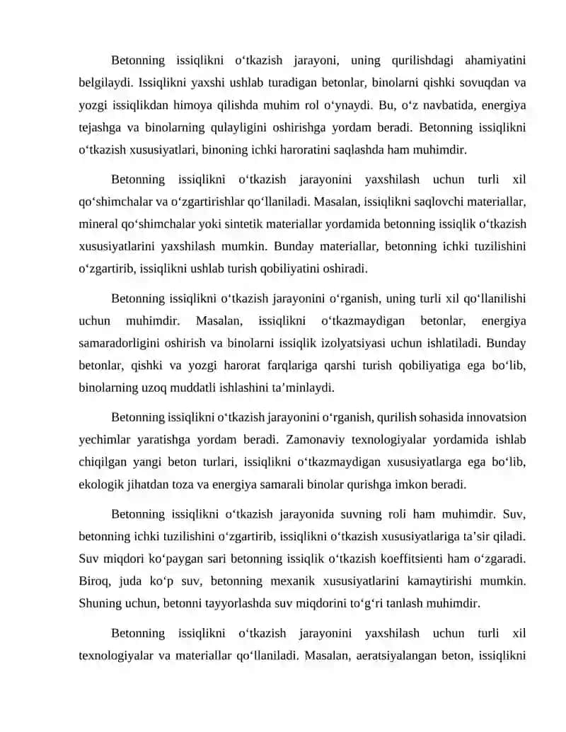 Issiqlikni tez o‘tkazib yubormaydigan betonlar. 3