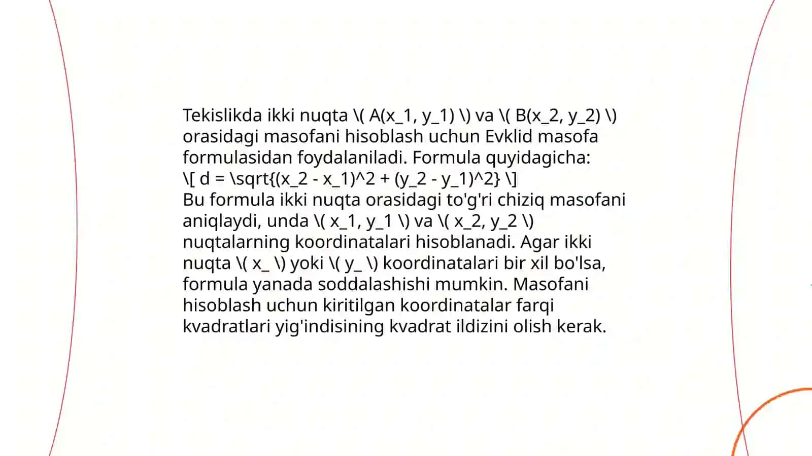 Tekislik va fazoda ikki nuqta orasidagi masofa 3