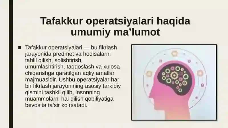 Taffakur aperatsiyalari, taffakur shakllari turlari 3