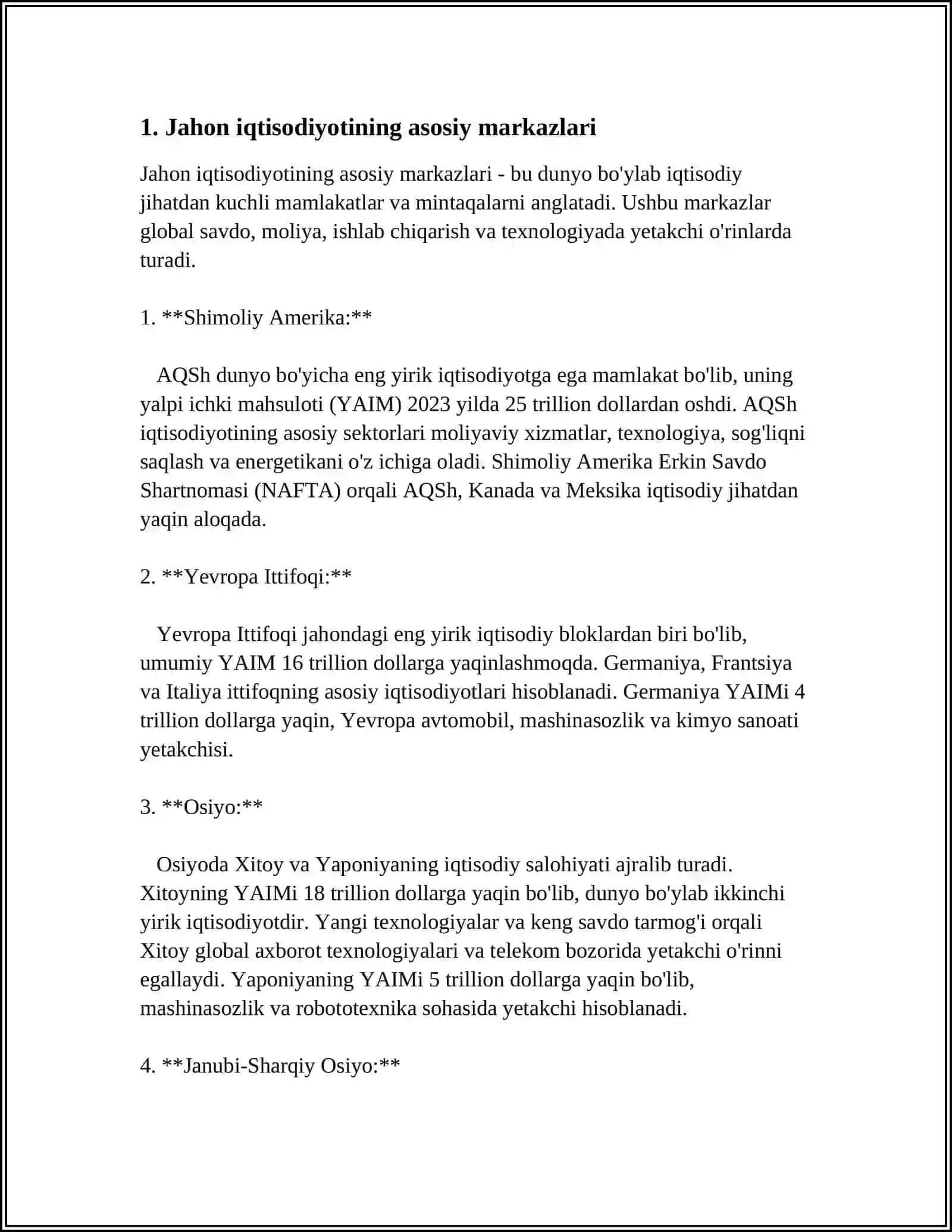 JAHON IQTISODIYOTI MARKAZLARI VA XALQARO INTEGRATSIYA JARAYONLARI 3