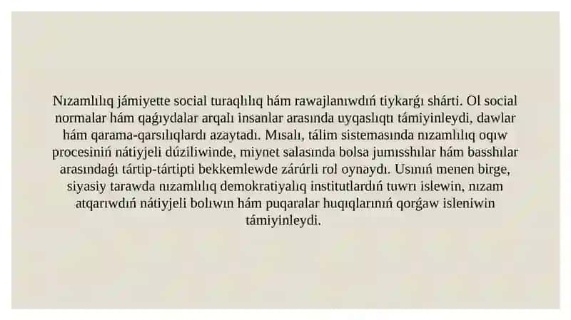 Nızamlılıq hám huqıqıy tártip slayd 3