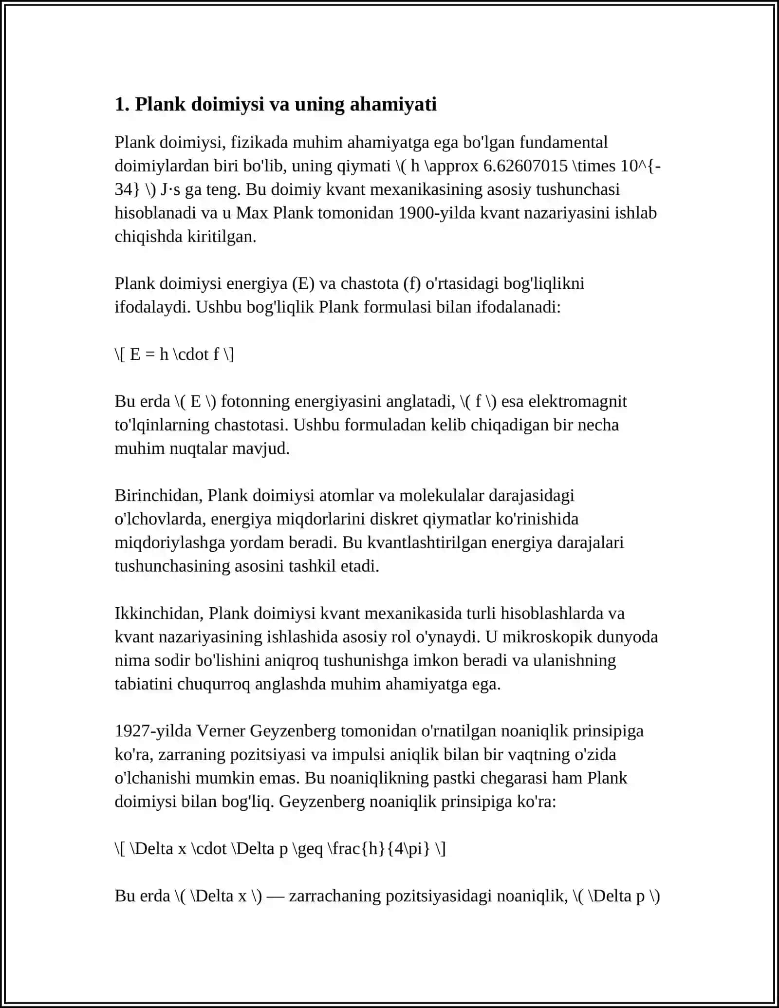 PLANK GʻOYASI VA EYNSHTENNING KVANT NAZARIYASI 3