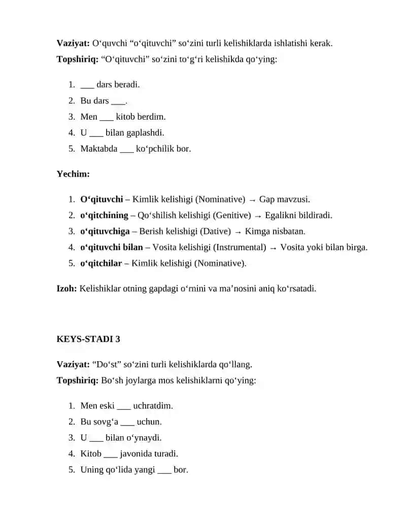 Otlarning grammatik kategoriyalari: kelishik kategoriyasi 3