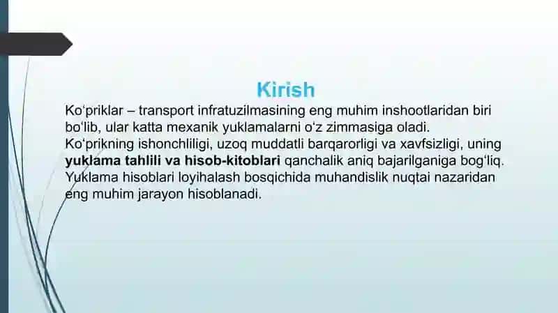 Ko‘priklarning yuklamalarini hisoblash 3