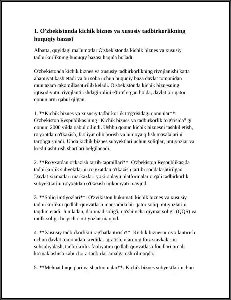 O'ZBEKISTONDA KICHIK BIZNES VA XUSUSIY TADBIRKORLIKNING RIVOJLANISHI. BIRJA SAVDOSI 3