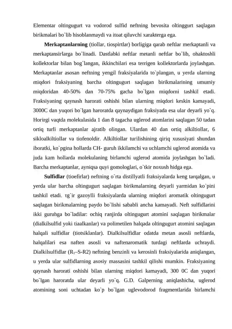 Neftning oltingugurt va azot saqlagan birikmalari 3