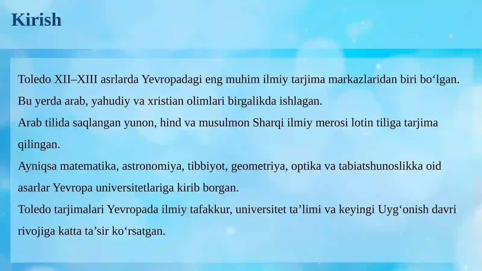 Toledo maktabida lotin tiliga tarjima qilingan aniq fanlarga oid asarlar. 3
