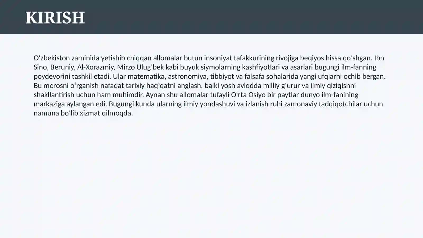 O’ZBEK ALLOMALARINING JAHON SIVILIZASIYASIGA QO'SHGAN HISSASI 3