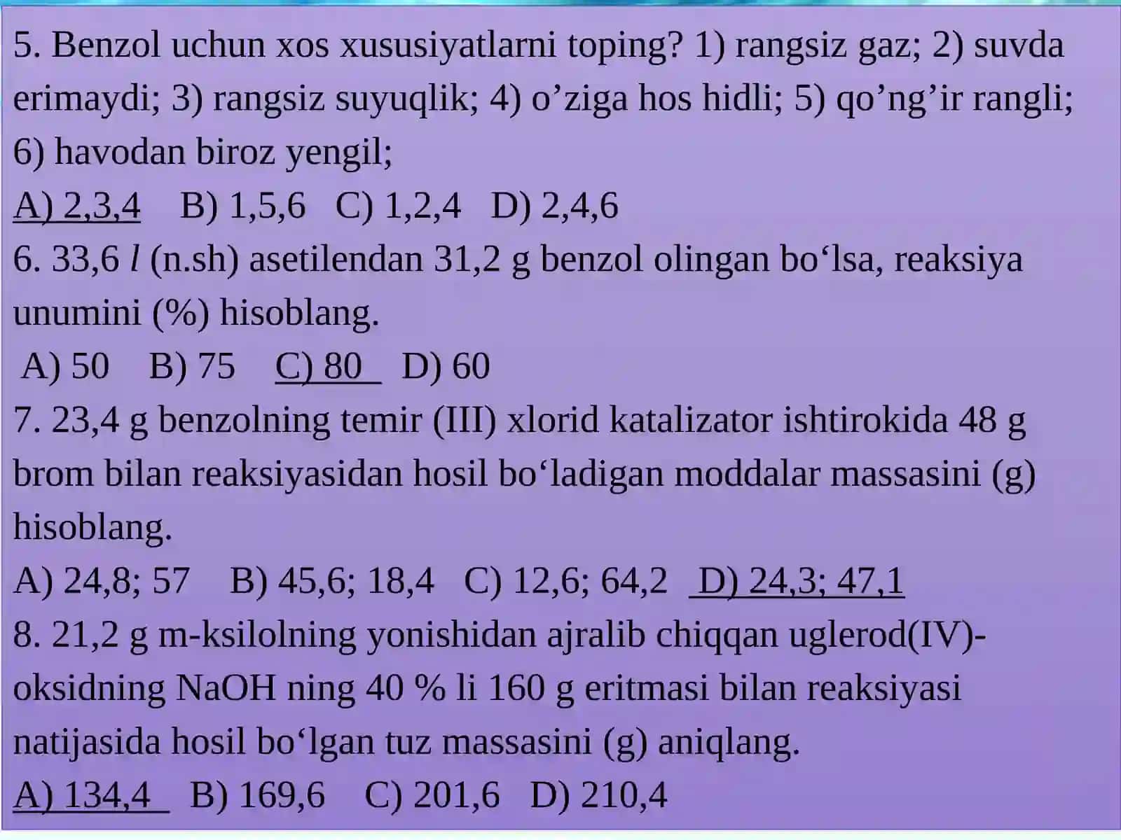 Organik Kimyo Test Savollari 3