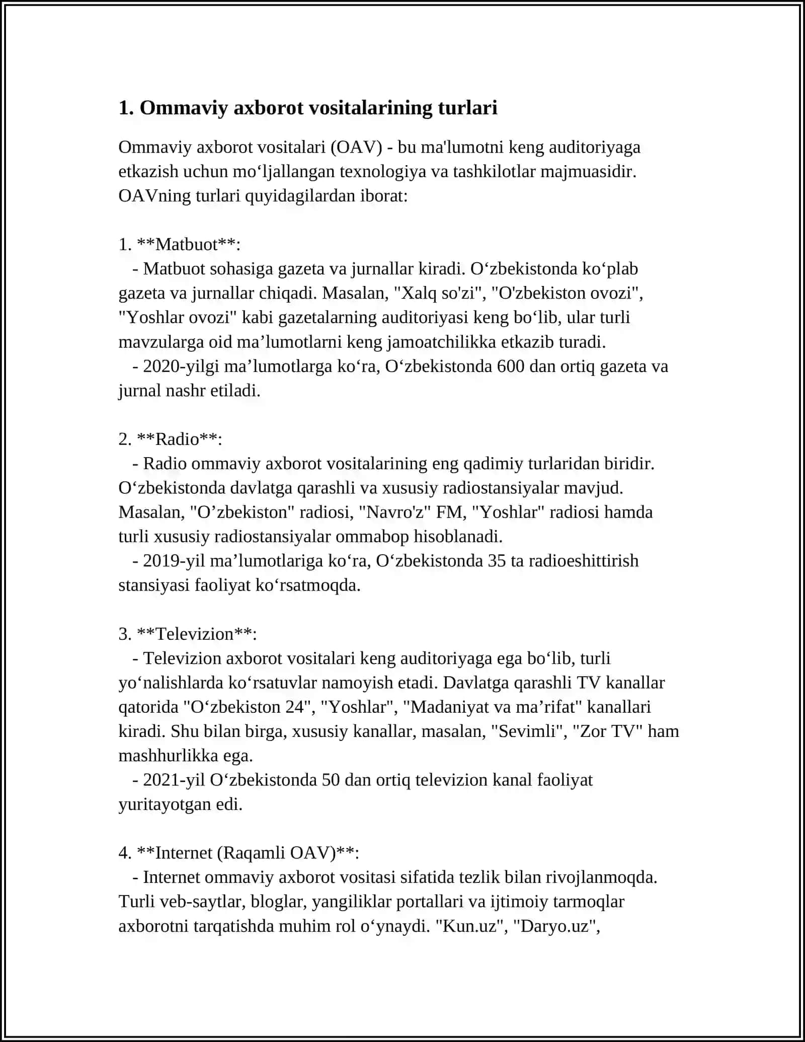 O‘ZBEKISTON RESPUBLIKASIDA OMMAVIY AXBOROTLARNING FAOLIYATI 3