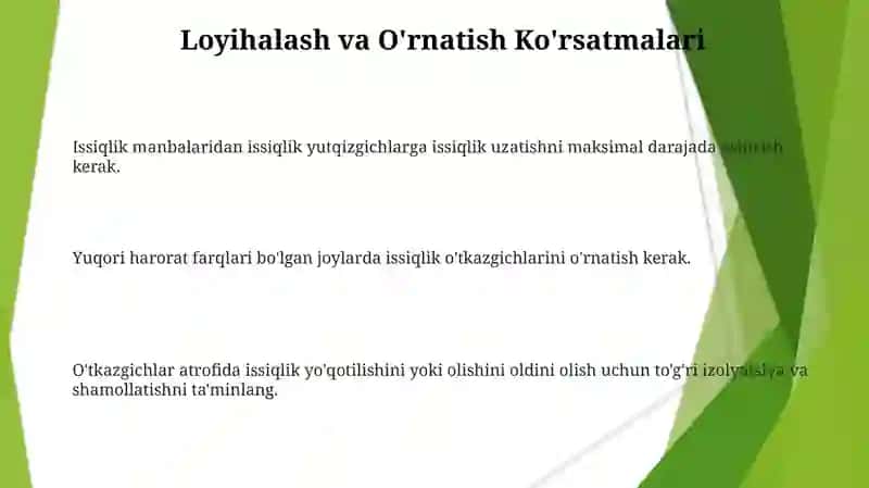 Issiqlik o'tkazgichlarini binoda joylashtirish 3