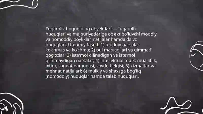 Fuqarolik huquqining obyektlari 3